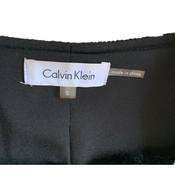 Calvin Klein Faux Persian Lamb Sweater Vest Black Small Long Open Tunic - Picture 6 of 6